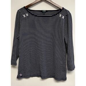 Ralph Lauren Navy Blue Striped Top XL‎ Lace Up Rope Nautical Sailing Boating
